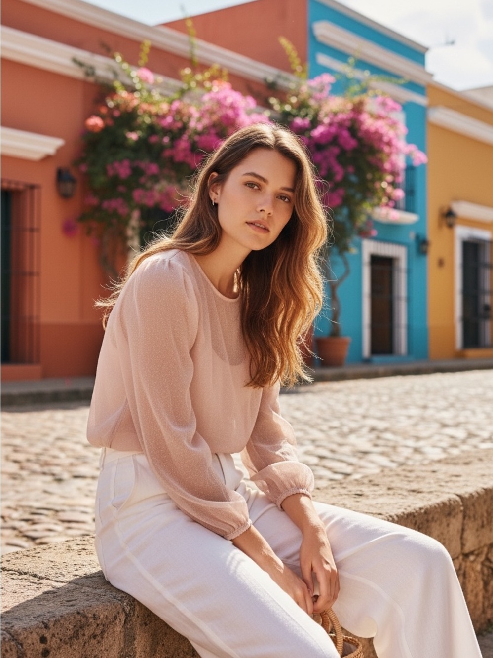 LC textured puff sleeve sheer blouse l
